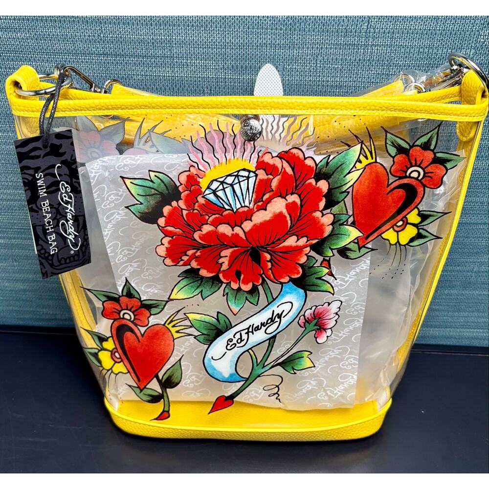 NWT - Ed Hardy Clear PVC Beach Tote Bag - Yellow